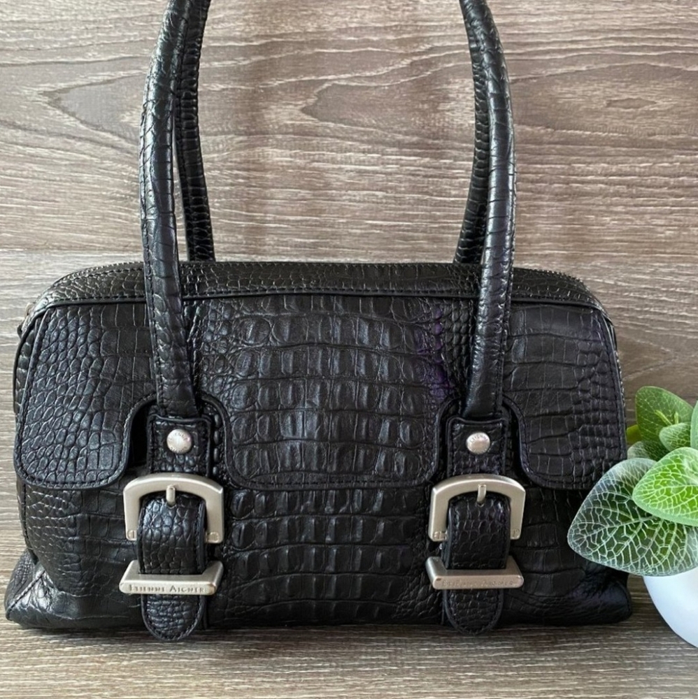 Etienne Aigner Black Croc Embossed Leather Shoulder bag EUC